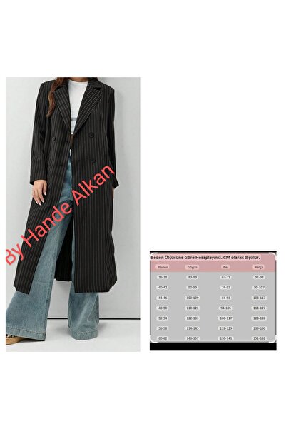 By Hande Alkan Kadın siyah beyaz cizgili mevsimlik kap