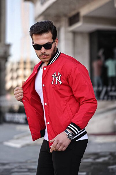 comstar Men's Printed Snap Fastener Red College Windbreaker & Raincoat