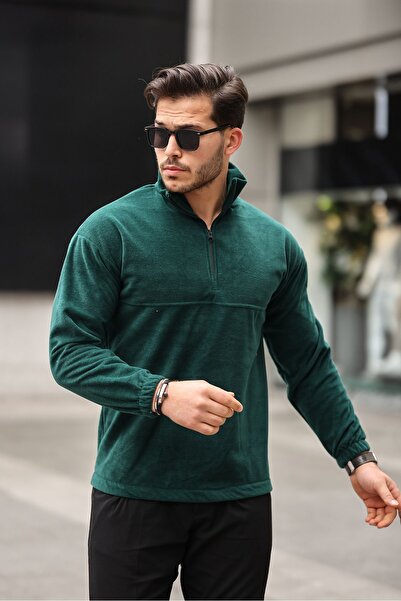 comstar Чоловічий светр з напівзастібкою на горловині, базовий, хакі, флісовий