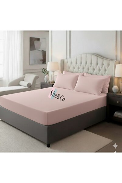 She&Co Double Size Rubberized Bed Sheet Set - 3 Pieces |   Pink