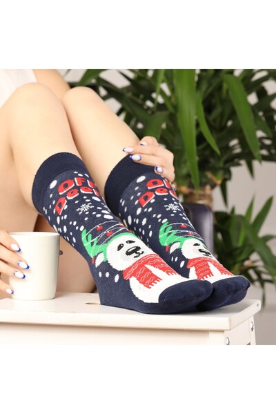 Esinti Men Women Kids New Year's Long Black Christmas Themed Gift Socks Set 4 Pcs