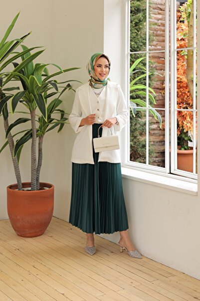 comstar Women's Basic High Waist Pleated Loose Petrol Long Skirt