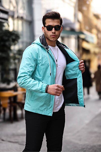 comstar Men's Zippered Hooded Mint Windbreaker & Raincoat