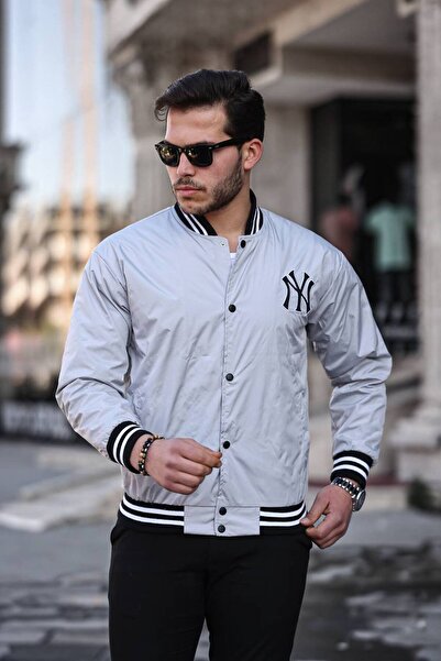 comstar Men's Printed Snap Fastener Gray College Windbreaker & Raincoat