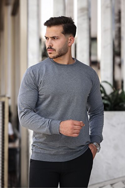 comstar Men's Crew Neck Basic Long Sleeve Tight K.Grey Sweat