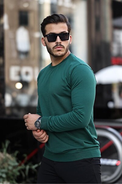 comstar Men's Crew Neck Basic Long Sleeve Tight Green Sweat