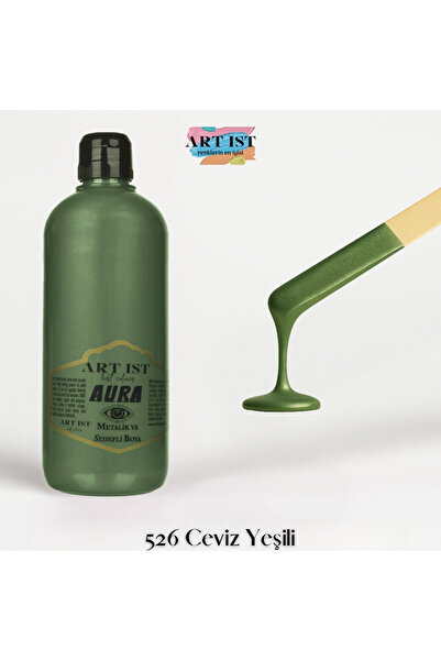 ART IST AURA Sedefli ve Vernikli Metalik Akrilik Boya 500 ml – 526 Ceviz Yeşili | Ahşap, Metal, Seramik,Hobi