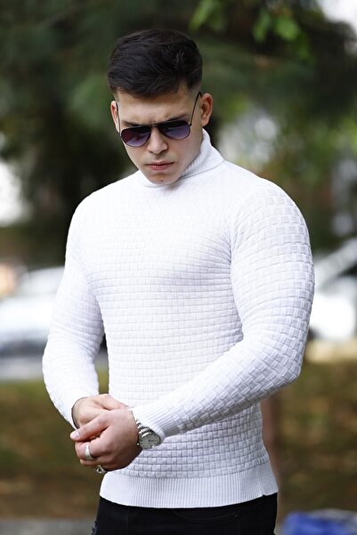 WOWA COMPANY Ανδρικό πλεκτό πουλόβερ με λευκό λαιμό