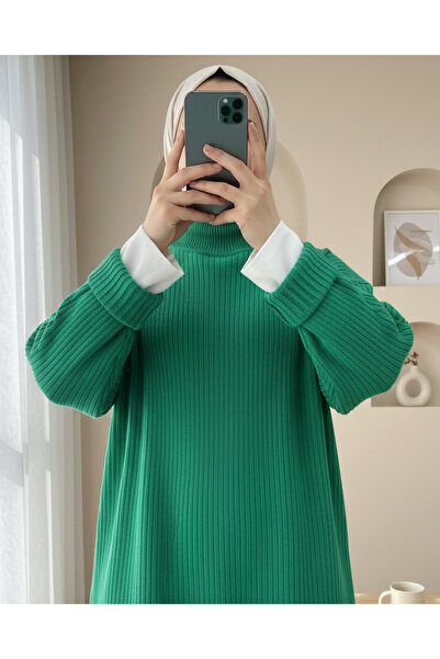 Modamorfo Half-Thigh Slit Knitwear Tunic -Green