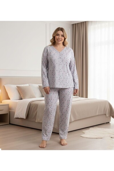 Temporium Γυναικείο σετ πιτζάμες μπαμπού με μακρυμάνικο γιακά με κουμπιά