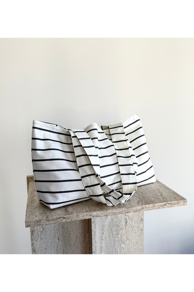 LUNAFEL Anthracite Striped Canvas Handbag Shoulder Bag - Waterproof Fabric - Tote Cloth Handbag and Shoulder Bag