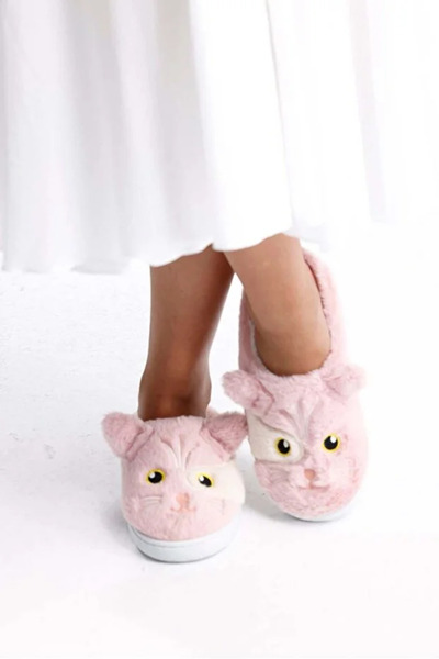 Behtah Kundura Laba de pisică de pluș - papuci de casă pentru femei, zestre și detaliu pachet, talpă groasă fără sunet