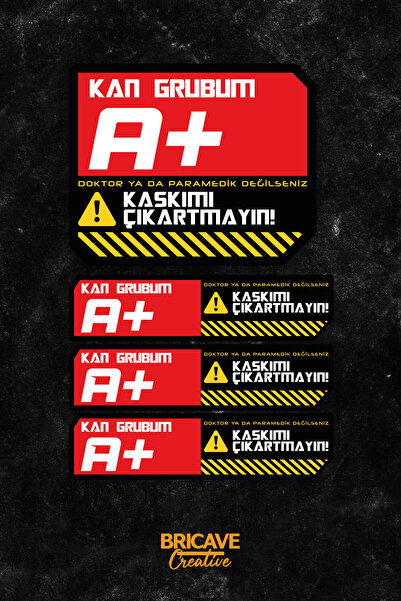 Bricave A+ Kan Grubu Sticker PVC Kask Etiket – Araba-Motosiklet Cam Etiket St...