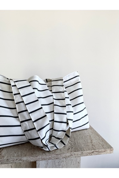 LUNAFEL Anthracite Striped Canvas Handbag Shoulder Bag - Waterproof Fabric - Tote Cloth Handbag and Shoulder Bag