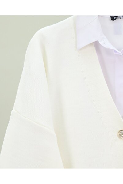 Modamorfo V-подібний комір на ґудзиках, оверсайз трикотажний кардиган - Екрю