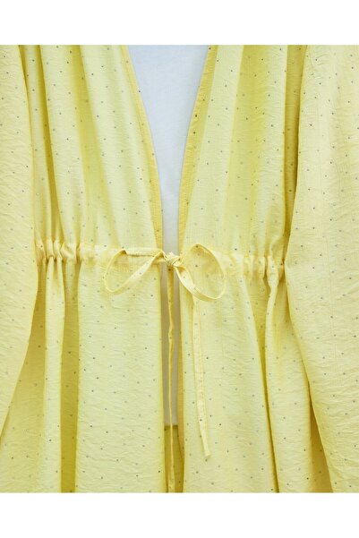 Modamorfo Kimono Suit with Tunnel Laces and Stoned Wide Leg Trousers - Yellow