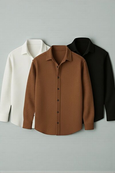 Gameyal 3-Piece Men's Corded Fabric Ottoman Long Sleeve Shirt Set