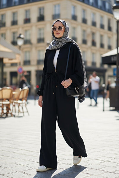 Aselim Hijap Moda Eleganza Palazzo Zippered Double Suit – Seasonal - Sizes 36-50 Black