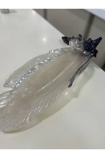 Pelince Epoxy Handmade Feather Serving Tray | Jewelry Tray & Keychain Organizer | 24 cm