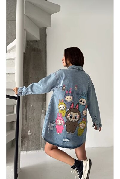 sorisso Rucsac cu imprimeu supradimensionat Jachetă de blugi