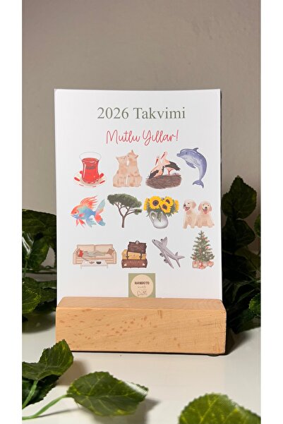Handeto Kraft 2026 Renkli Takvim, Ahşap Tabanlı Masa Takvimi, Yılbaşı Hediyesi Öğretmenler Günü Hediyesi