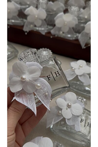 Kara Art Beyaz Ortanca İnci Detaylı Kolonya Cam Şişe Hediyelik – Nikah, Nişan, Düğün, Söz 10 ADET