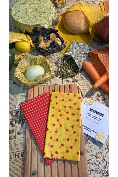 Home Mixed Pattern Reusable Natural Beeswax (Waxed) Food Storage Cloth Set of 2