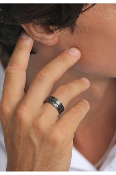 KUZZOI Ring Herren Band Set Basic Gehämmert in 925 Sterling Silber oxidiert