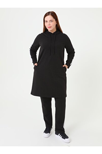 ALİA Plus Size Natural Fabric Sports Tunic&Pants Two-Piece Set - Black -