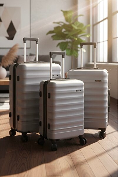 Catwins Delphin Dayanıklı Unisex 3’lü Valiz & Bavul Seti Gri