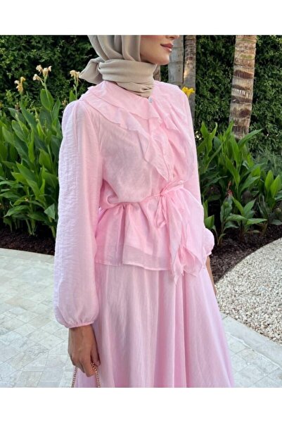 Modamorfo Buttoned Double Suit with Elastic Sleeves and Ruffle Rope Detail - Powder