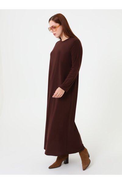 ALİA Plus Size Basic Dress - Brown -