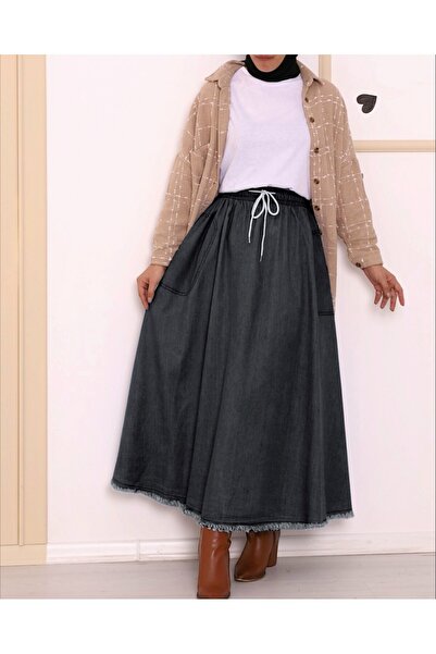 Modamorfo Skirt Tasseled Pocketed Denim Skirt - Smoked
