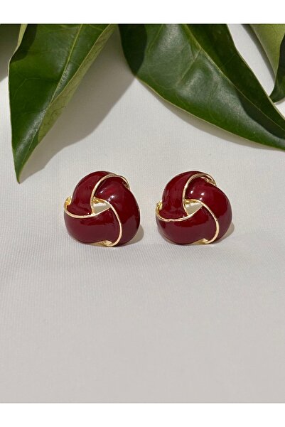 MODAMİRA AKSESUAR Sarmal-Düğüm Modeli Gold Detaylı Küpe - Bordo