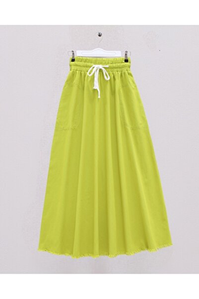 Modamorfo Gabardine Mevlana Skirt with Tassels and Pockets -F.Green