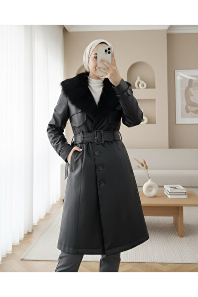 Modamorfo Sheepskin Leather Coat - Black