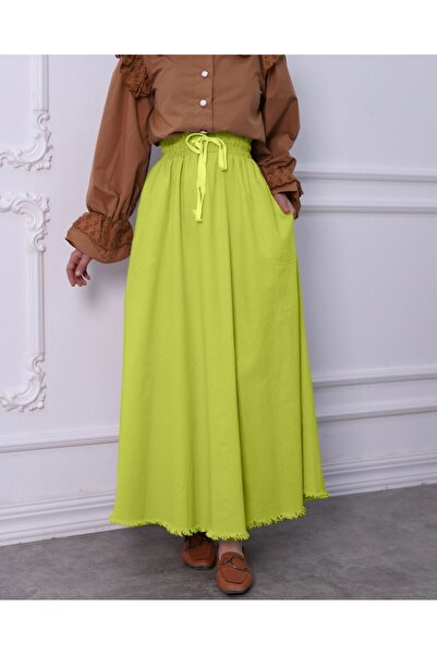 Modamorfo Gabardine Mevlana Skirt with Tassels and Pockets -F.Green