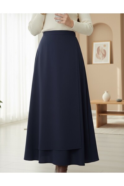 Modamorfo Cross-Front Double Layer Scuba Skirt - Navy