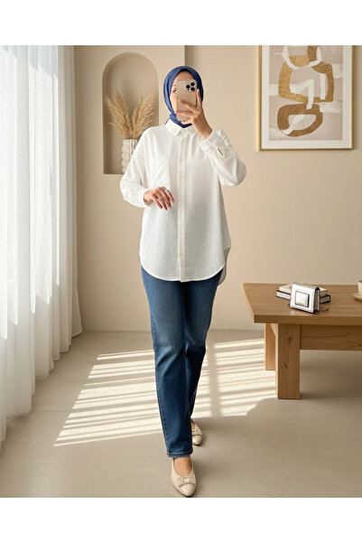 Modamorfo Λινό πουκάμισο με ένα κουμπί τσέπης - Λευκό