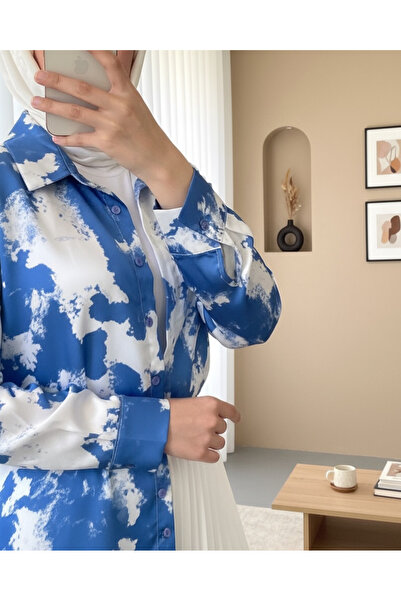 Modamorfo Spray Pattern Satin Shirt - Cobalt