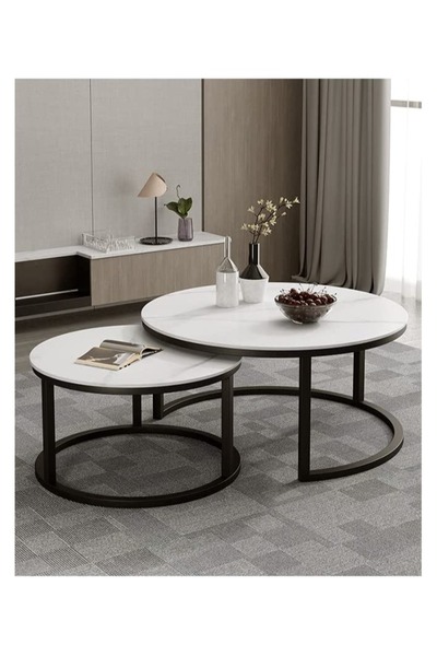 AGD Modern Nested Round Coffee Table Set of 2 with Sturdy Metal Frame