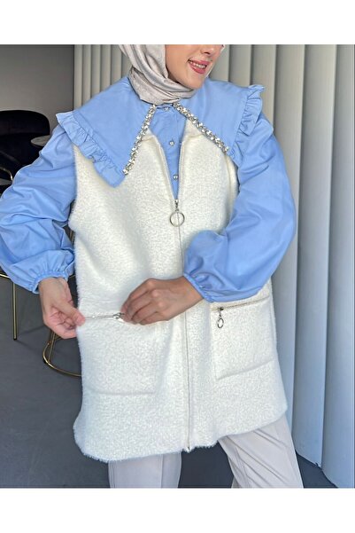 Modamorfo Bearded Vest with Front Zipper Pocket - White