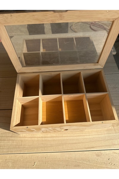 fulina 8 Compartment Bamboo Tea Box,with Drawer, 6 Compartment Organizer Box Jewelry Accessory,for Tea Bags