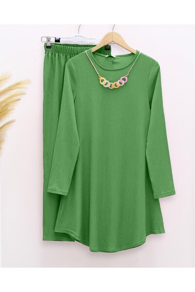 Modamorfo Casual Crinkle Suit with Round Neck Necklace