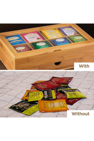 fulina 8 Compartment Bamboo Tea Box,with Drawer, 6 Compartment Organizer Box Jewelry Accessory,for Tea Bags