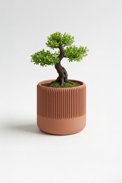 OEM Tall decorative pot with vertical design – Terracotta Ember color