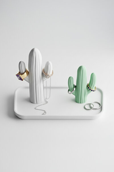 OEM Suport Bijuterii Design Cactus, Alb & Verde, 20 cm