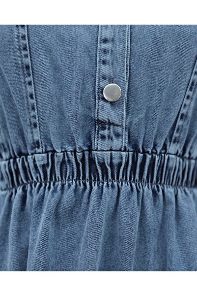Modamorfo Τζιν φόρεμα με μισό κουμπί με ελαστική μέση - Ice Blue