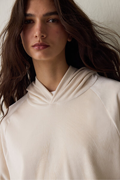 Penti Beige Soft Velvet Warm Thermal Effect Hooded Sweatshirt