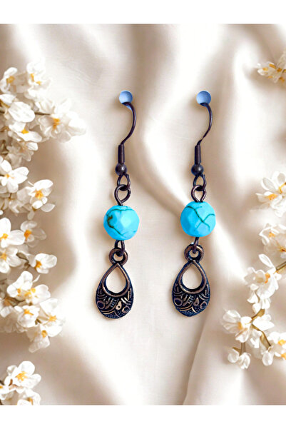 ayrestyle Turquoise & Onyx Natural Stone Bohemian Drop Dangle, Women's 2-Piece Earring Set, Turquoise - Black